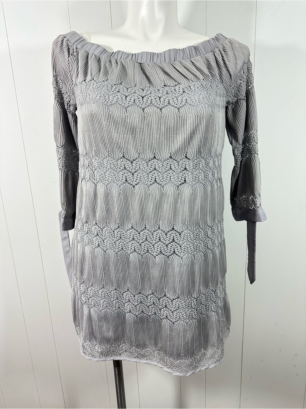 NEW Entro Gray Womens Size Medium 3/4 Sleeve Top Tunic Dress Off The Shoulder